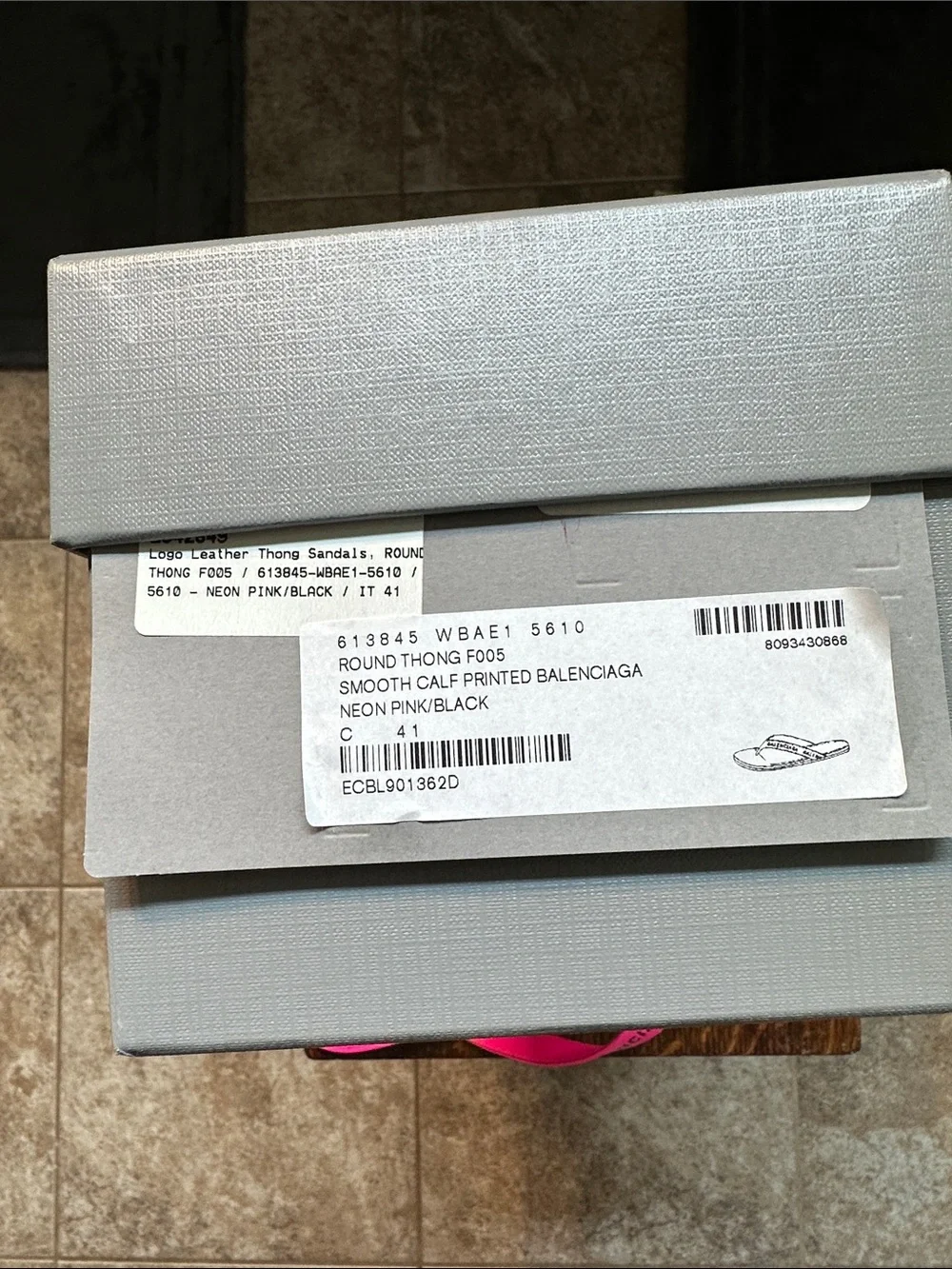 Balenciaga Neon Pink Logo Thong Sandals. IT 41
